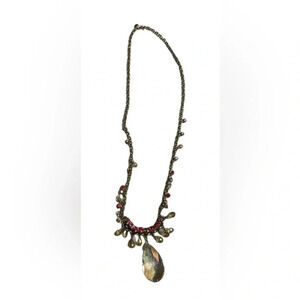 Loft multicolored glass beads gold tone statement necklace